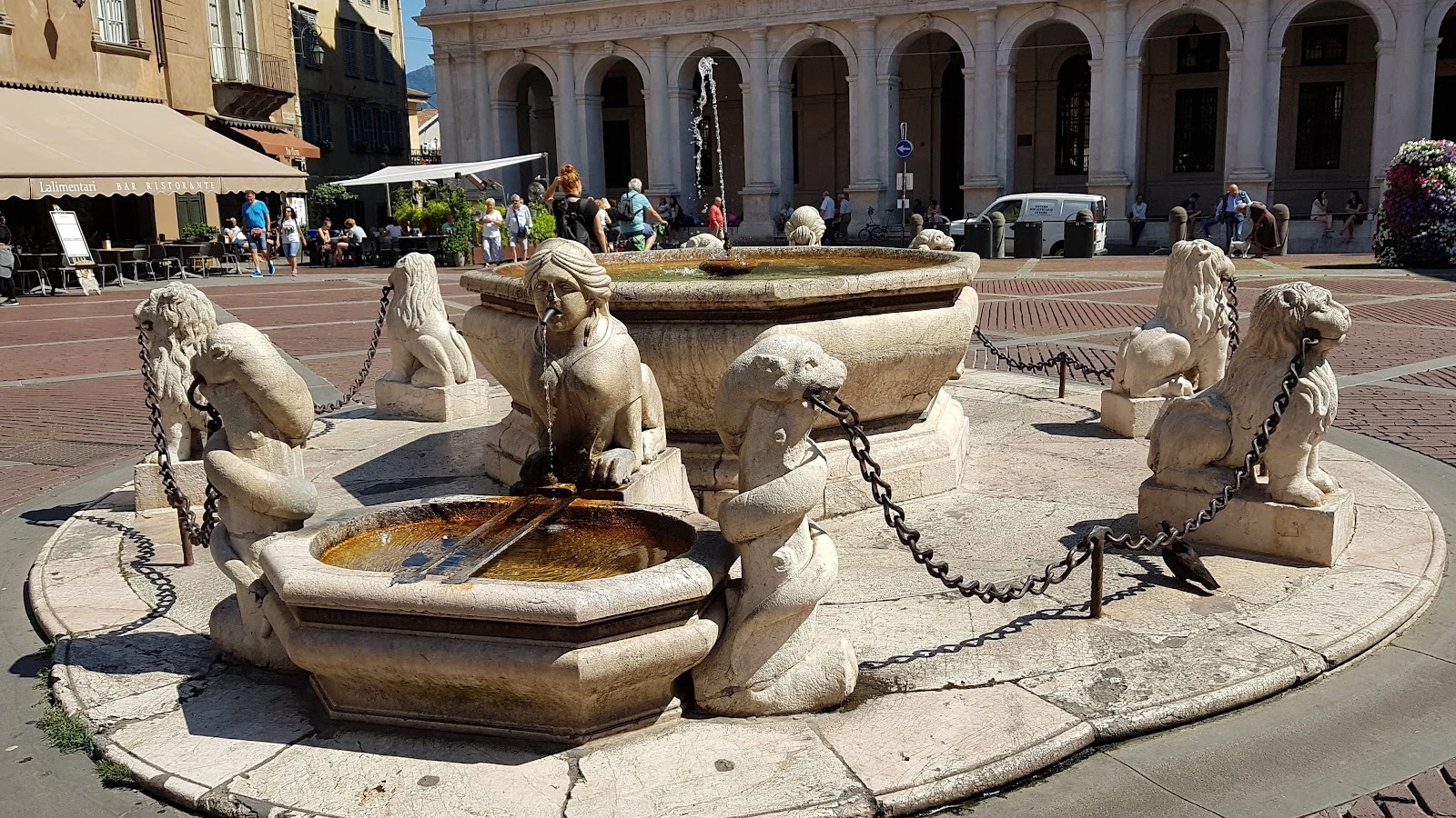 Bergamo city scenery and local landmarks seen from a rental car in Lombardy